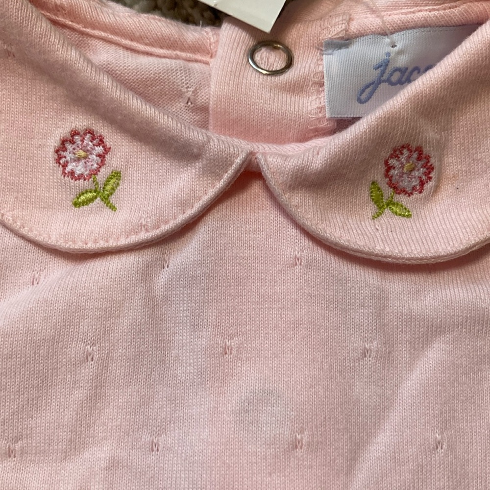Jacadi Pink Blouse with Peter Pan Collar and embroidered flowers NWT 6 months - Picture 2 of 6